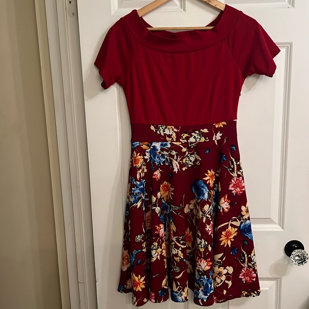 Red Floral Dress with Pockets